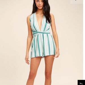 Lulus Turquoise and White Stripe romper
